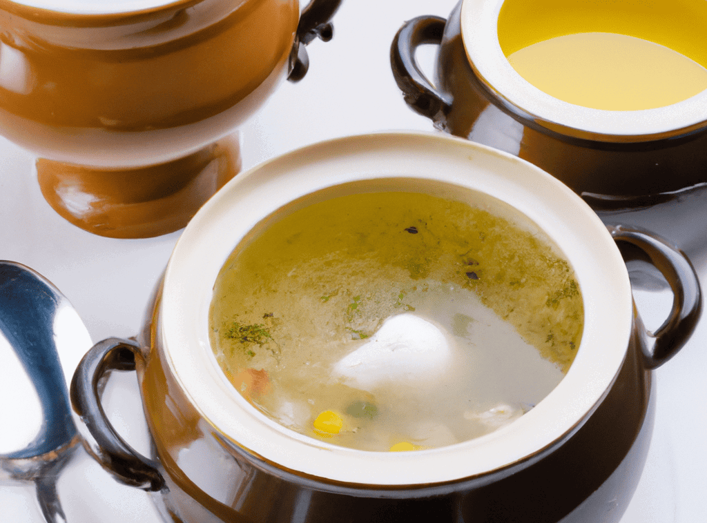 Healthy homemade dog food served in ceramic bowls.