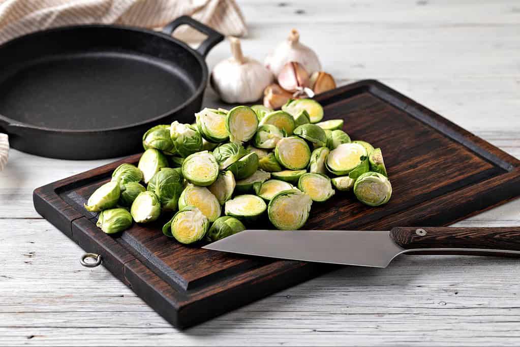 Fresh Brussels sprouts ready for cooking. Perfect for healthy dog treats or nutritious meals.