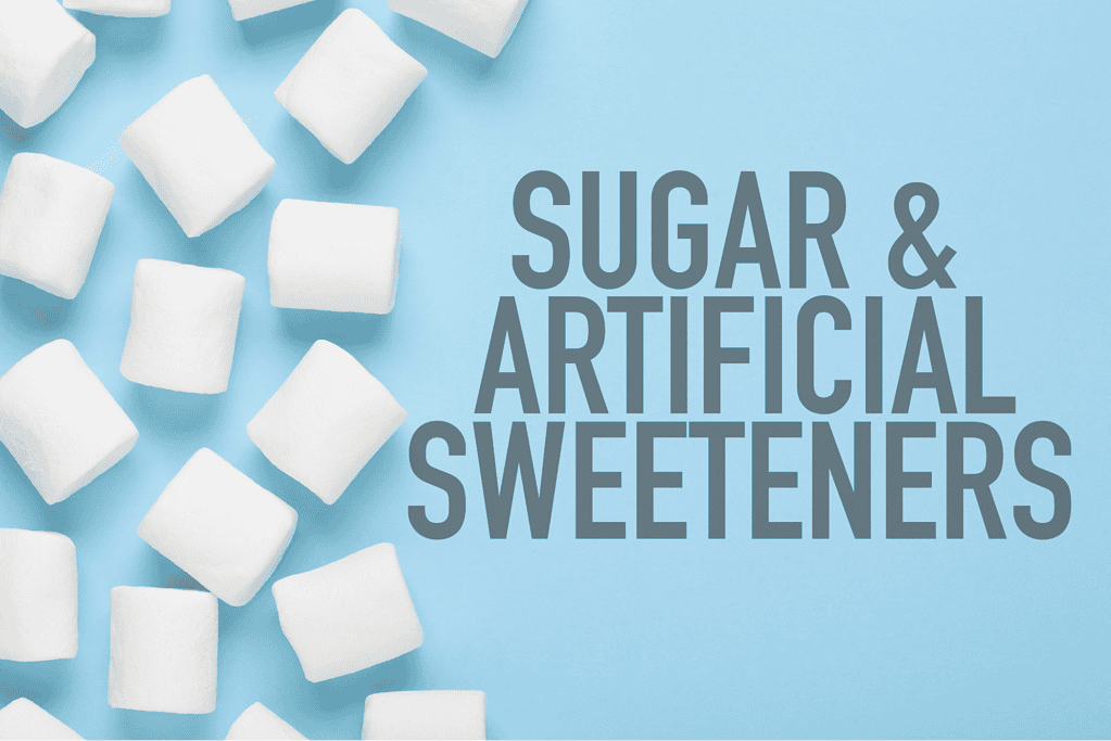 High-quality image of sugar cubes and artificial sweeteners on a blue background for healthy living tips.