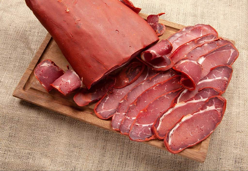 Delicious dried ham slices, perfect for making homemade dog treats and snacks.