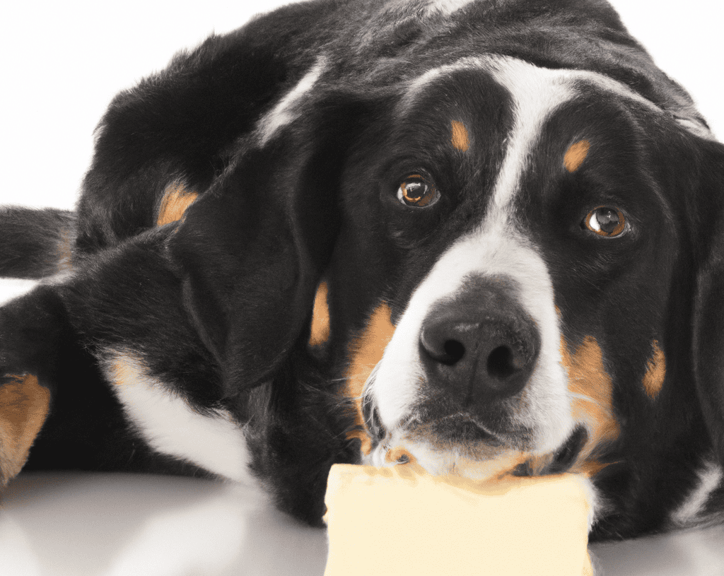 Adorable black and tan dogs resting together, one nibbling on cheese, showcasing pet comfort and companionship.