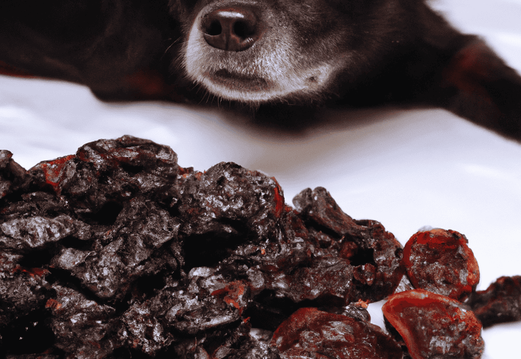 Close-up of dog treats with dried beef liver on a white background, highlighting healthy dog snacks.
