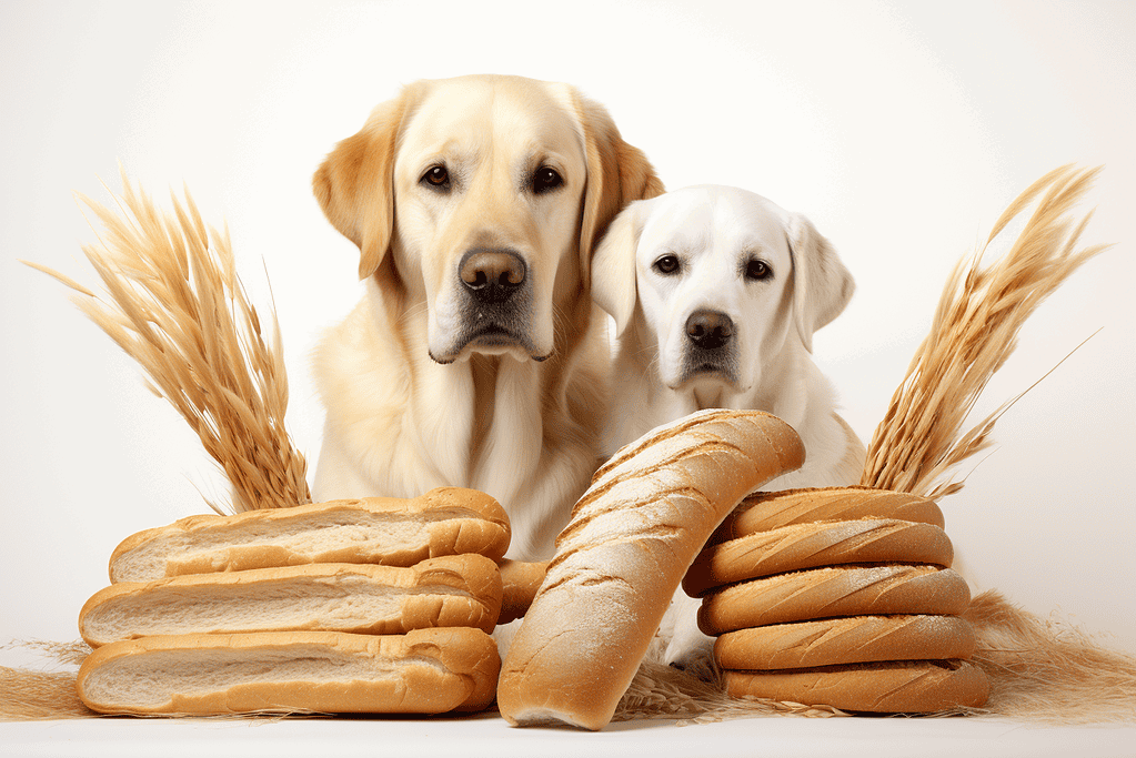 Dog-friendly bread with Labrador retrievers, emphasizing healthy treats and pet care.