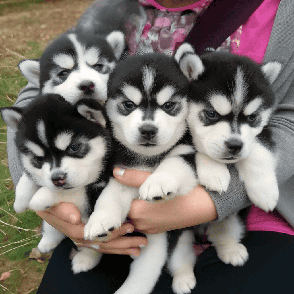 Siberian Husky puppies, cute young dogs, playful puppies, puppy adoption, fluffy Husky puppies.