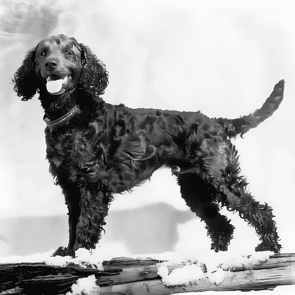 Adorable dog with curly ears enjoying outdoor play on a sunny day.