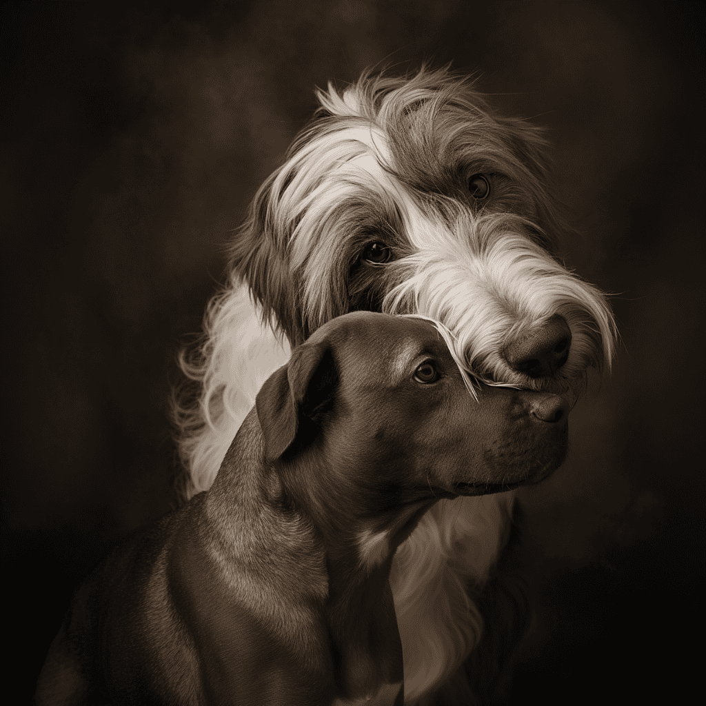 Cute dog portrait featuring two playful and affectionate dogs, showcasing their bond and loyalty.