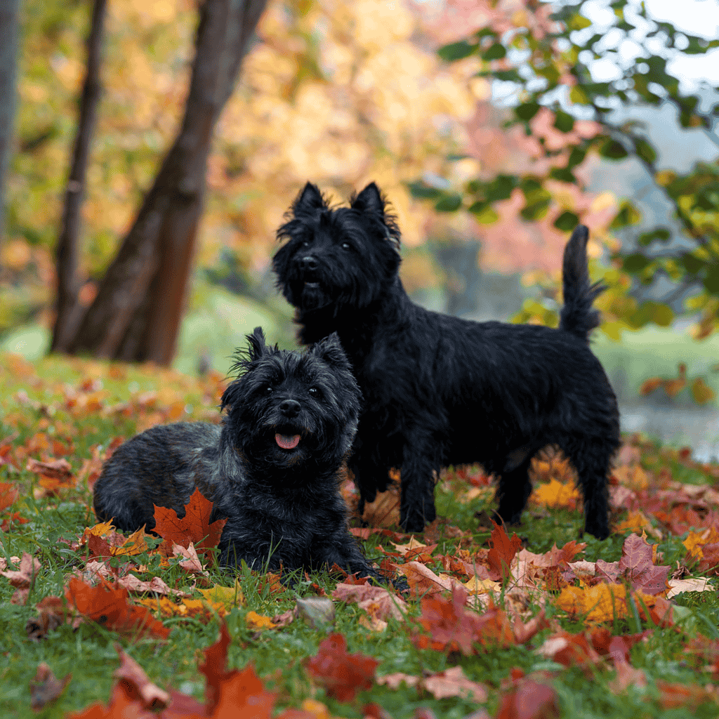 Adorable puppies enjoying autumn leaves in a park, showcasing playful, happy dogs. Perfect for pet and dog care images.