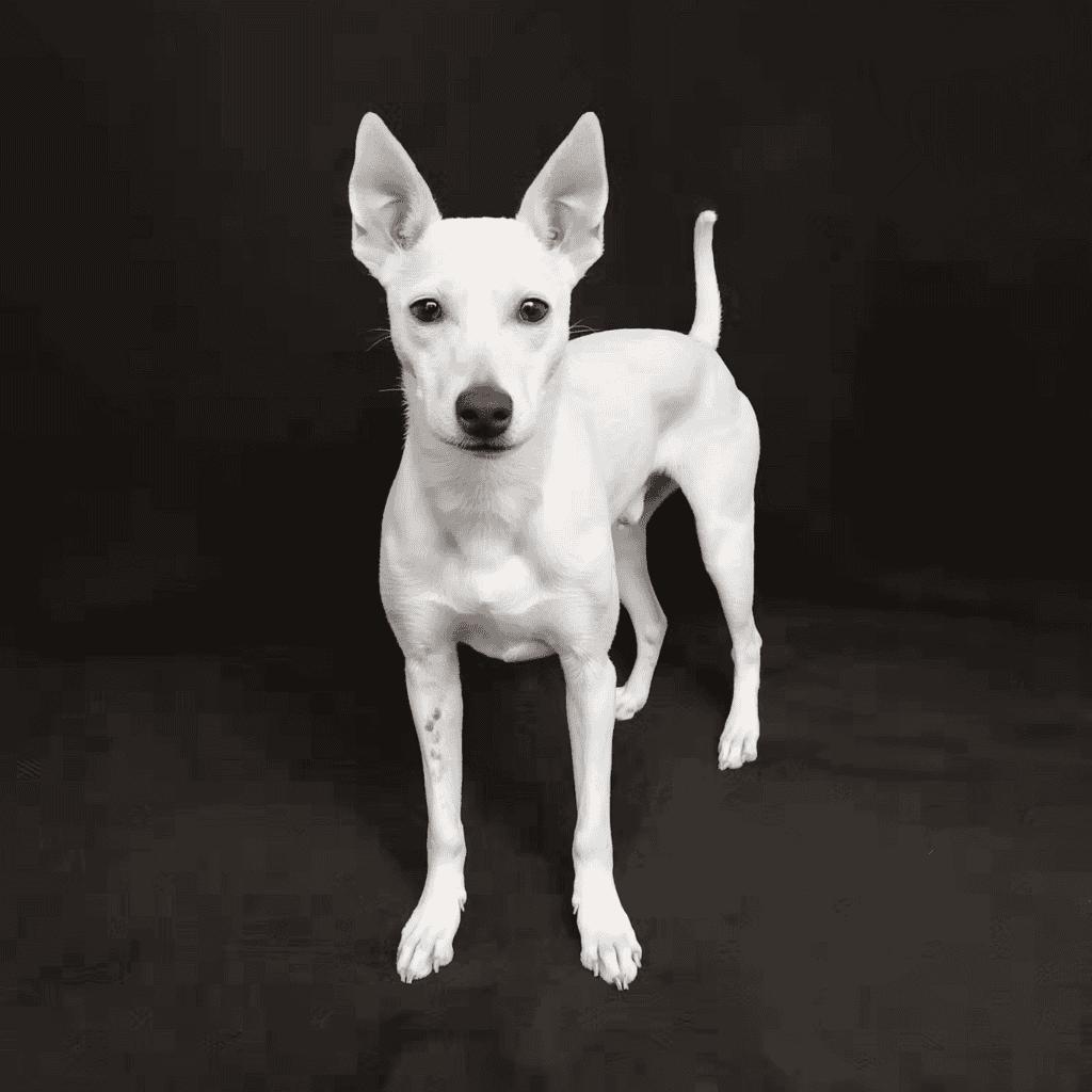 Cute white Whippet dog ready for play, pet care, and training at Dogfix.com.