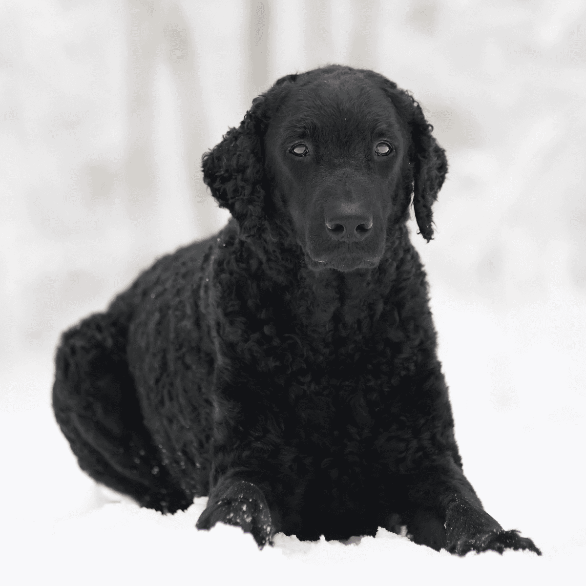 Black Labrador puppy sitting in the snow, showcasing adorable fur and playful nature, ideal for pet adoption and dog training.