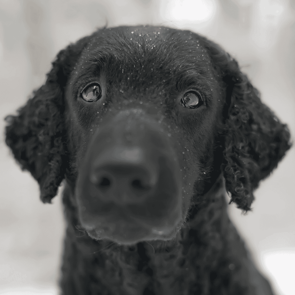 Curly-Coated Retrievers have straight hair on their face.