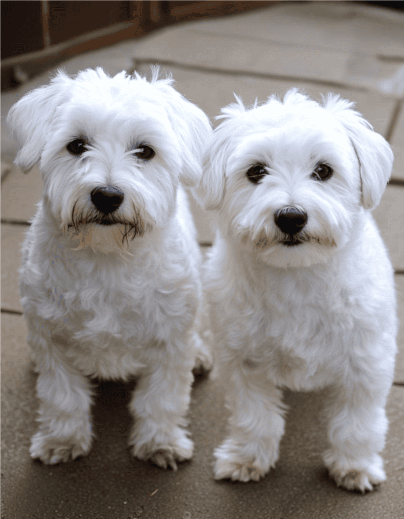 Cute white puppy dogs ready for adoption and love.