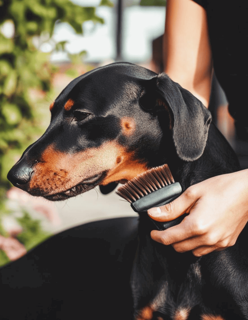 Dog grooming with brush - professional pet grooming service.