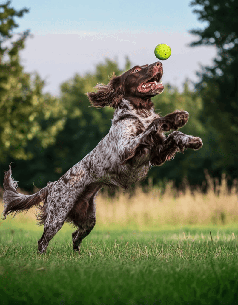 Dog fetches a tennis ball outdoors for exercise and fun.