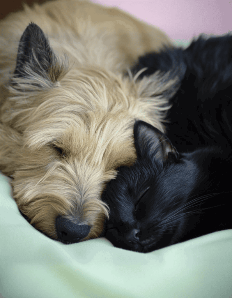 Adorable puppies resting peacefully on a soft surface.