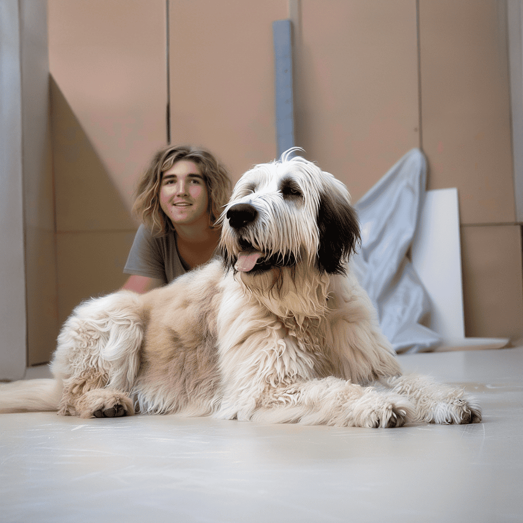 Cute and adorable fluffy Goldendoodle puppy portrait.