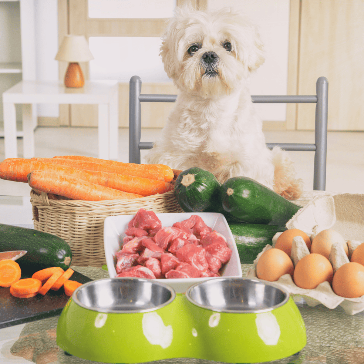 Dog-friendly fresh vegetables and meat for healthy pet meals.