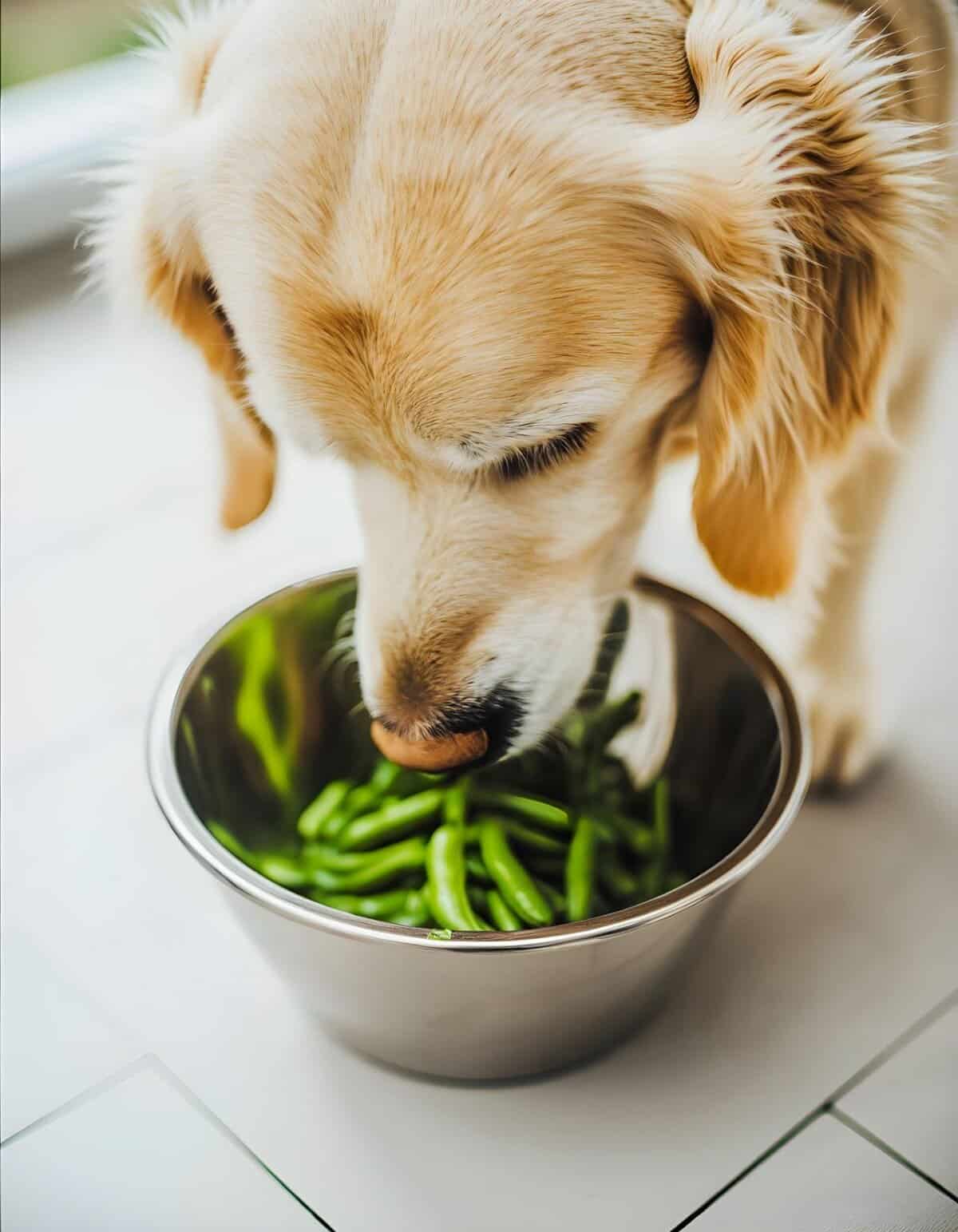 Healthy dog food, green beans for dogs, nutritious pet diet.