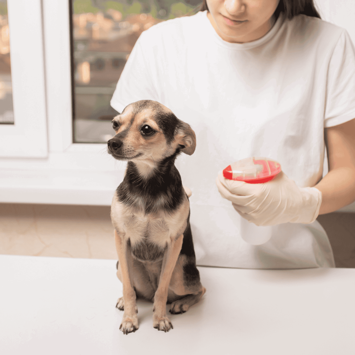 Dog receiving vaccination at veterinary clinic.