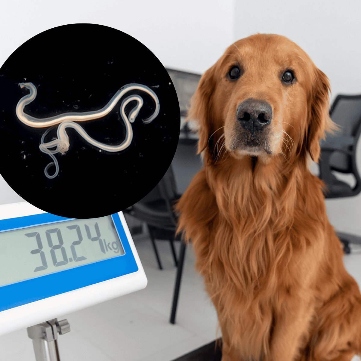 NE metallic worms in dog, veterinary parasite illustration for pet health.