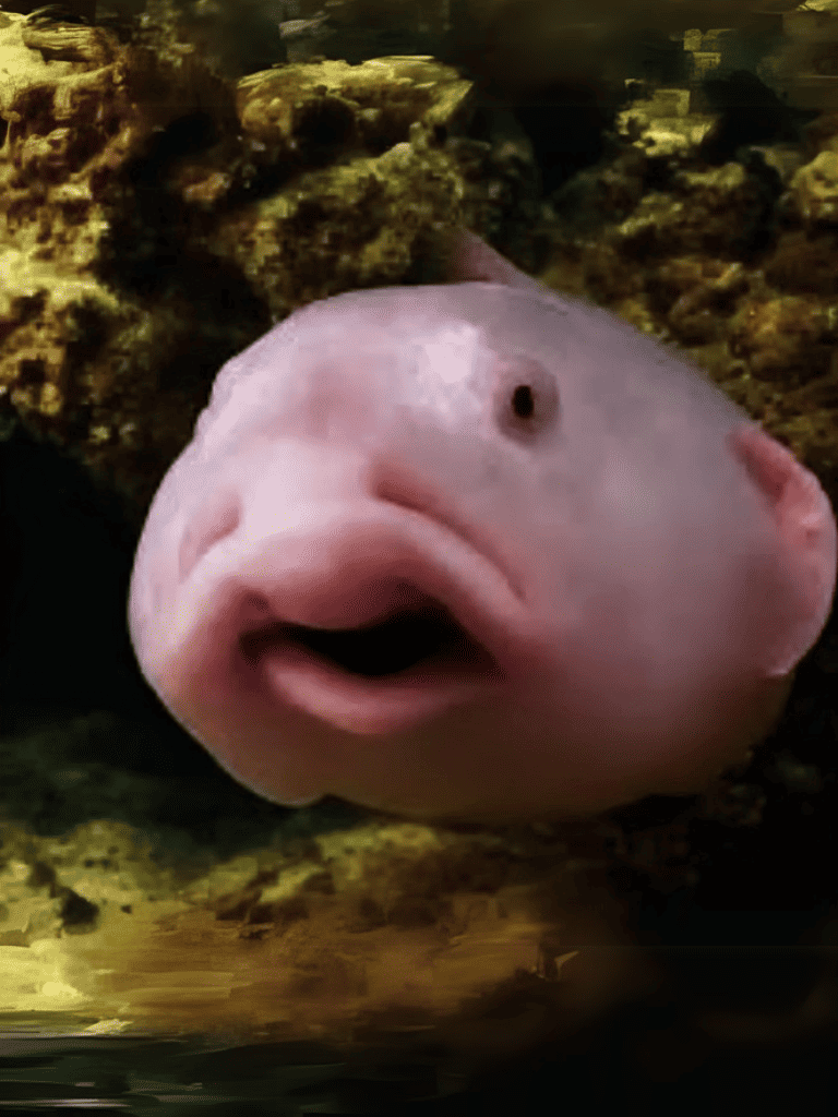 Adorable fish with human-like face humor, underwater scenery, funny pet fish, entertaining aquatic animal.