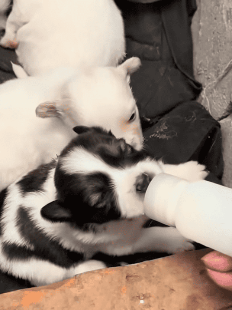 Adorable puppies drinking milk from a bottle, highlighting caring pet nourishment and puppy care.