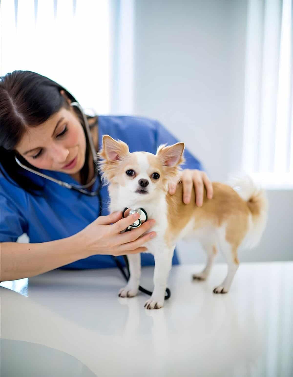 Friendly veterinary exam for small dog.