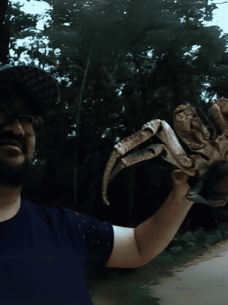 Close-up of a person holding a giant turtle outdoors.