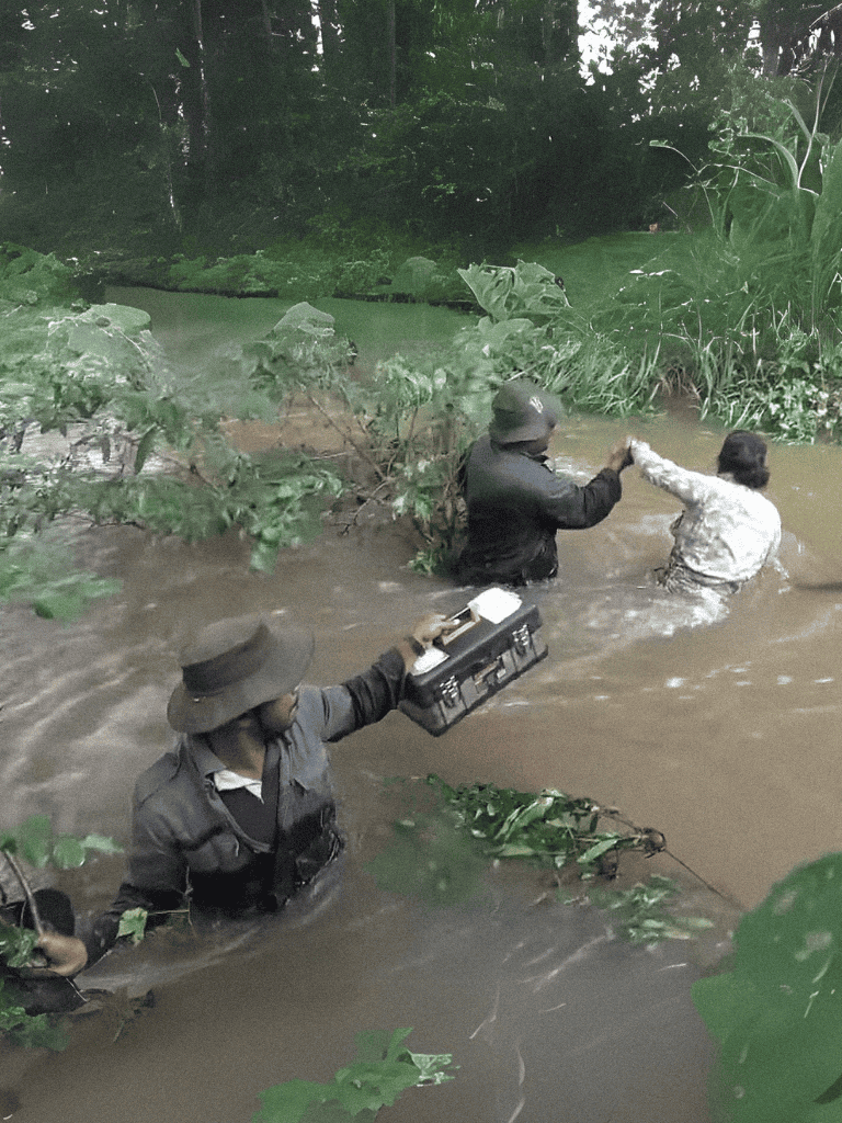 People Helping Victim During Flood Rescue.